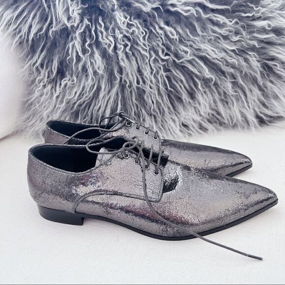 NEW Miu Miu Oxford lace up shoes size 36.5 in silver - Picture 3 of 9